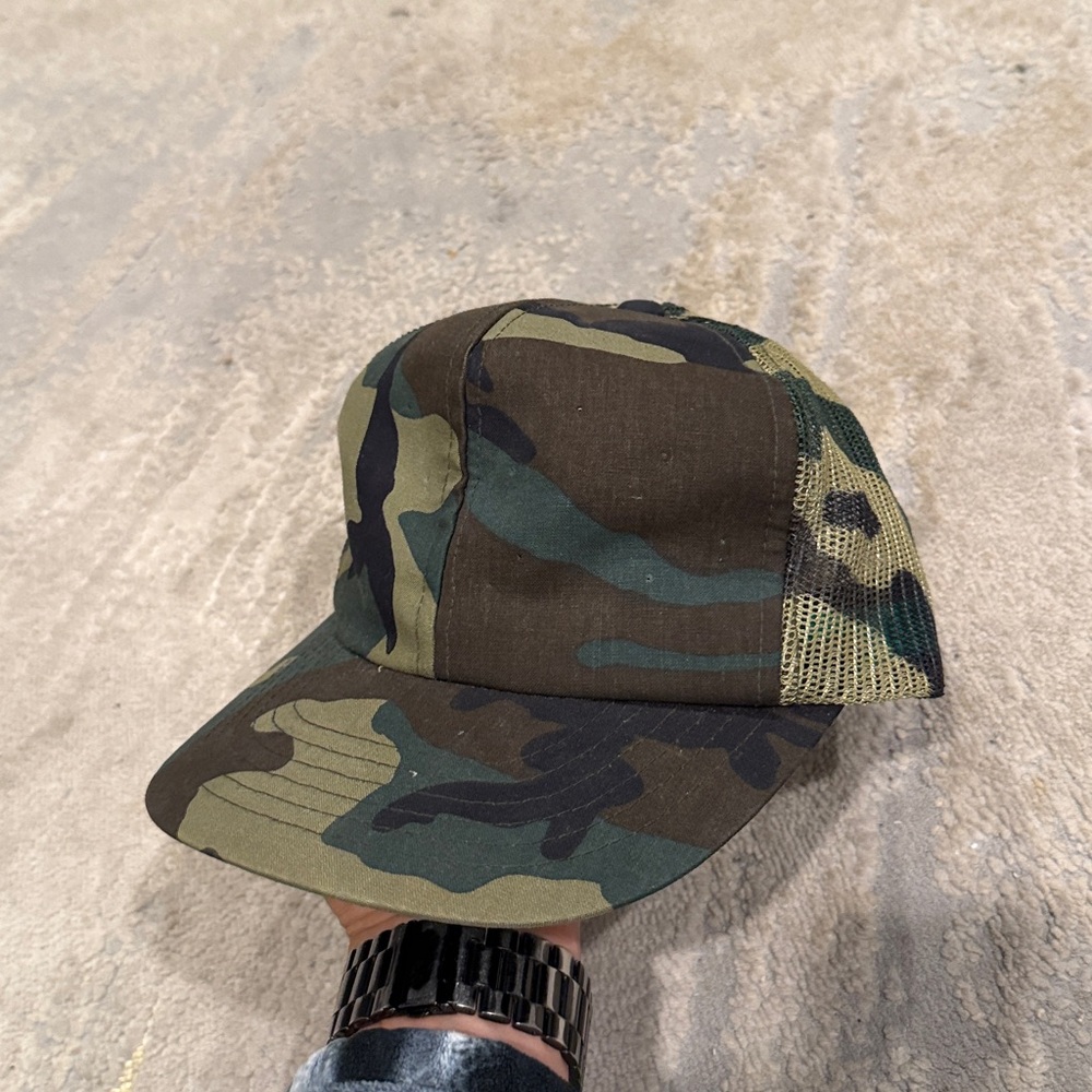 Vtg‎ Hunting Cap Camo Snapback Mesh Trucker Hat Green One Size Unisex Adult